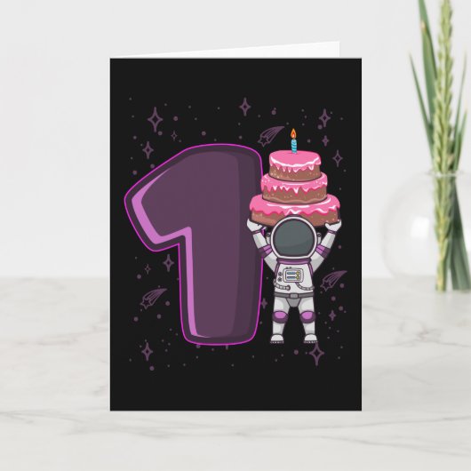 SPACE BIRTHDAY 1 1st Birthday Toddler Astronaut Kaart (Voorkant)
