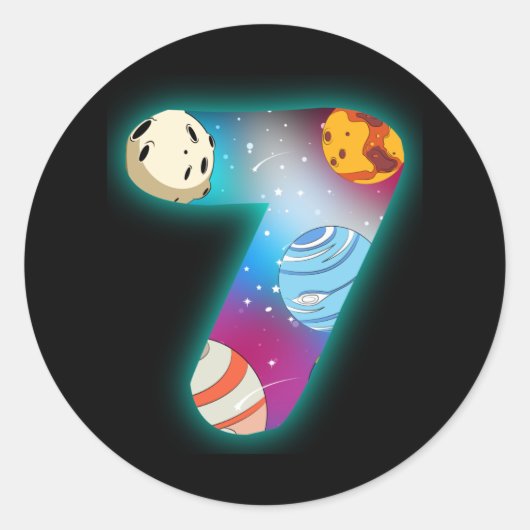 SPACE BIRTHDAY 7 7th Birthday Boy 7 Year Old Ronde Sticker (Voorkant)