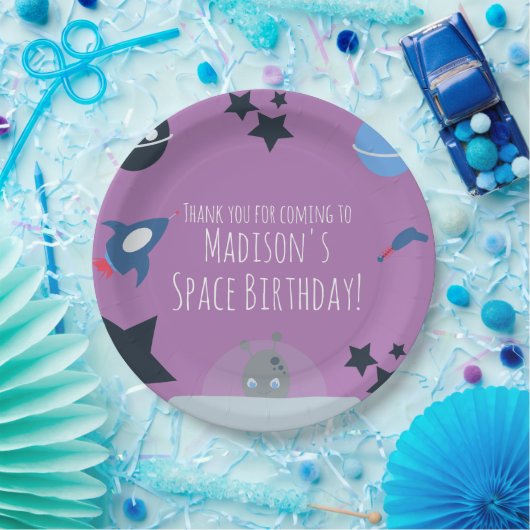 Space Birthday Alien Thlek Blue Papieren Bordje (Feest)