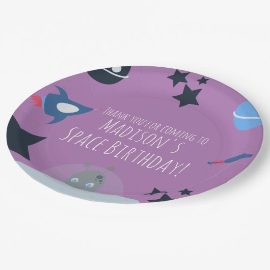 Space Birthday Alien Thlek Blue Papieren Bordje (Gekanteld)