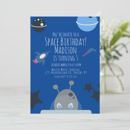 Space Birthday Alien Threaditation Kaart (Staand voorkant)