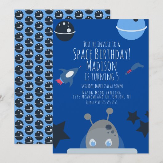 Space Birthday Alien Threaditation Kaart (Voorkant / Achterkant)