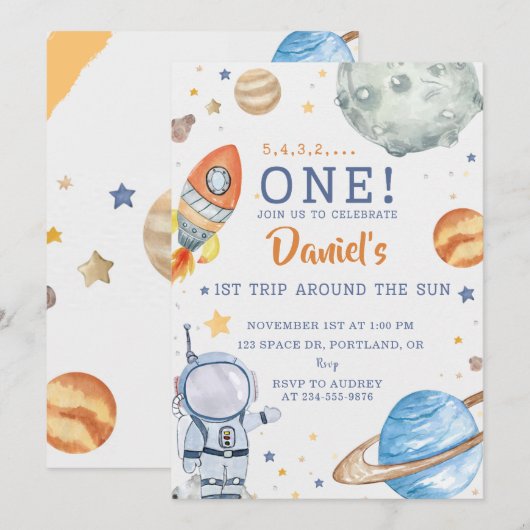 Space Birthday Astronaut 1e reis rond de zon Kaart (Voorkant / Achterkant)