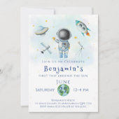 Space Birthday Astronaut Boy-raketten Kaart (Voorkant)