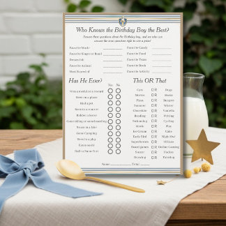 Space Birthday boy Trivia Trio Game card Feestdagenkaart