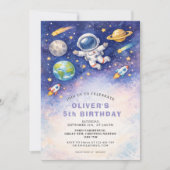 Space Birthday Galaxy Boy Invitation Kaart (Voorkant)