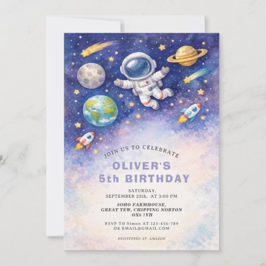 Space Birthday Galaxy Boy Invitation Kaart (Voorkant)