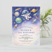 Space Birthday Galaxy Boy Invitation Kaart (Staand voorkant)