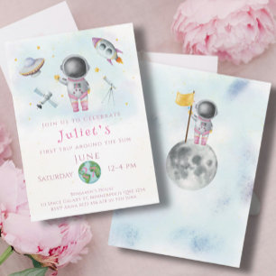 Space Birthday girl Astronaut-raketsterren Partij Kaart