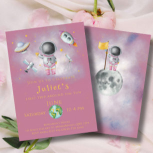 Space Birthday girl Astronaut-raketsterren Partij Kaart