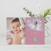 Space Birthday girl Astronaut-raketsterren Partij  Kaart (Staand voorkant)