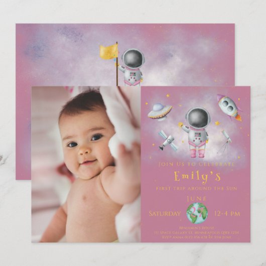 Space Birthday girl Astronaut-raketsterren Partij  Kaart (Voorkant / Achterkant)