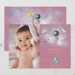 Space Birthday girl Astronaut-raketsterren Partij  Kaart