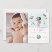 Space Birthday girl Astronaut roetsterren Partij Kaart (Voorkant)