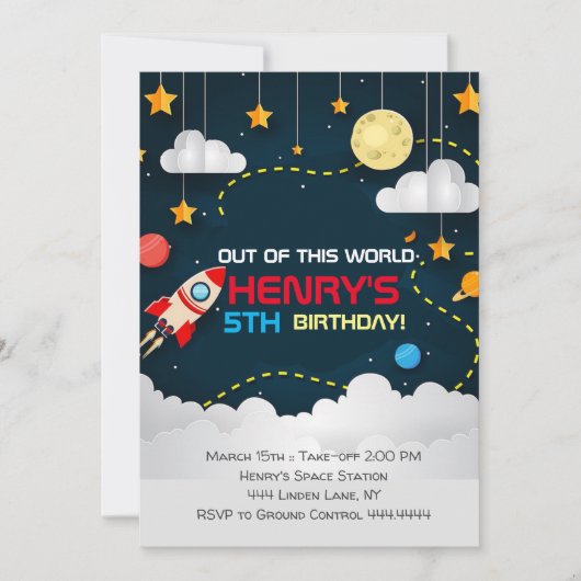 Space Birthday Invitation Buitenruimte Kaart (Voorkant)
