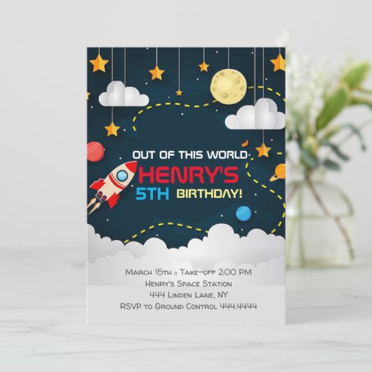 Space Birthday Invitation Buitenruimte Kaart (Staand voorkant)