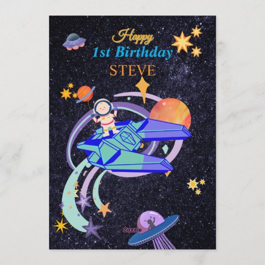 Space Birthday Invitation Card | Any Kid's Age Kaart (Achterkant)
