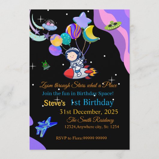 Space Birthday Invitation Card | Any Kid's Age Kaart (Voorkant)