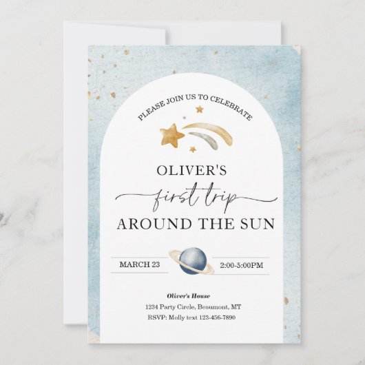 Space Birthday Invitation | Eerste reisdag Kaart (Voorkant)
