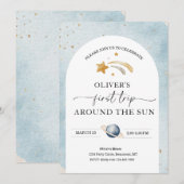 Space Birthday Invitation | Eerste reisdag Kaart (Voorkant / Achterkant)