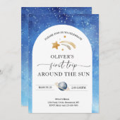 Space Birthday Invitation | Eerste reisdag Kaart (Voorkant / Achterkant)