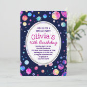 Space Birthday Invitation for Girl Stars Planets Kaart (Staand voorkant)