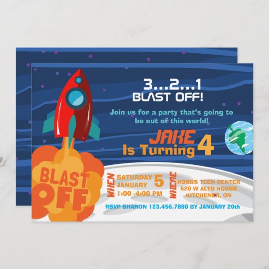 Space Birthday Invitation Kaart (Voorkant / Achterkant)
