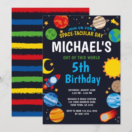 Space Birthday Invitation Kaart (Voorkant / Achterkant)