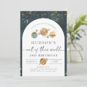 Space Birthday Invitation | Ruimtevaart Kaart (Staand voorkant)