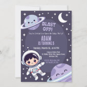 Space Birthday Party Invitation | Galaxy Astronaut Kaart (Voorkant)