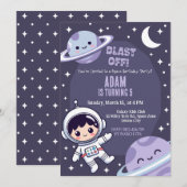 Space Birthday Party Invitation | Galaxy Astronaut Kaart (Voorkant / Achterkant)