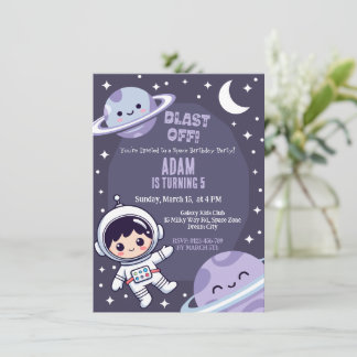 Space Birthday Party Invitation | Galaxy Astronaut Kaart