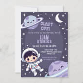 Space Birthday Party Invitation | Galaxy Astronaut Kaart (Voorkant)