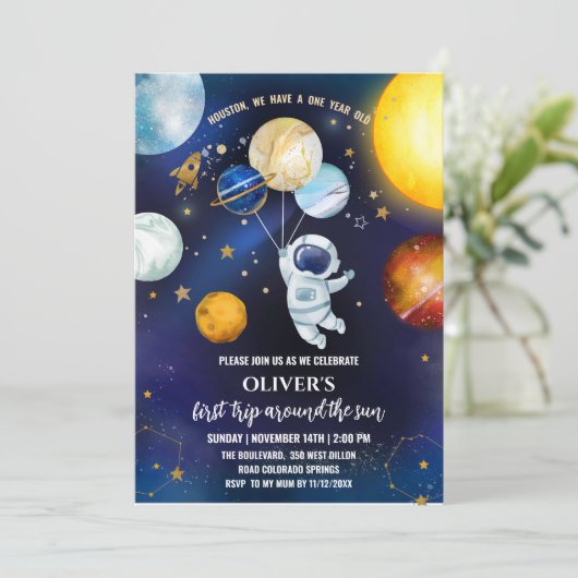 Space Birthday Party Invitation Kaart (Staand voorkant)