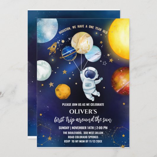 Space Birthday Party Invitation Kaart (Voorkant / Achterkant)