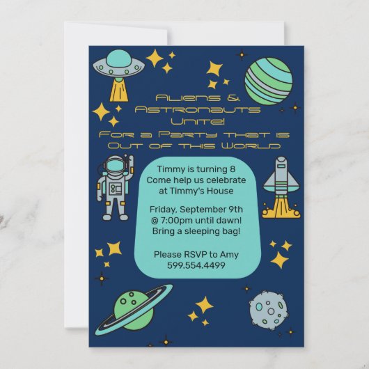 Space Birthday Party Invitation Kaart (Voorkant)