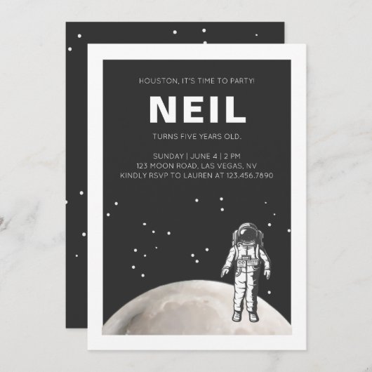 Space Birthday Party Invitation Kaart (Voorkant / Achterkant)