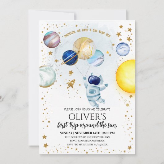 Space Birthday Party Invitation Kaart (Voorkant)
