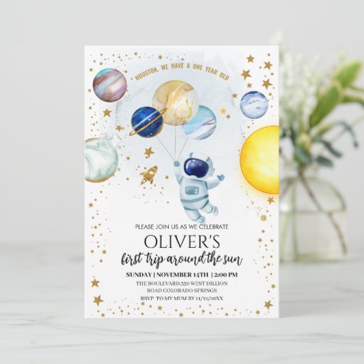 Space Birthday Party Invitation Kaart (Staand voorkant)