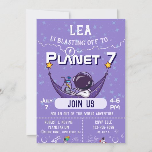 Space Birthday Party Invitation Kaart (Voorkant)