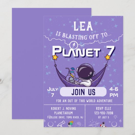 Space Birthday Party Invitation Kaart (Voorkant / Achterkant)