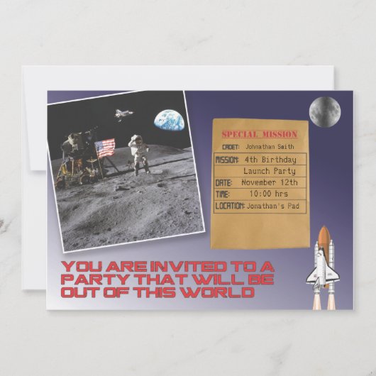 Space Birthday Party Kaart (Voorkant)