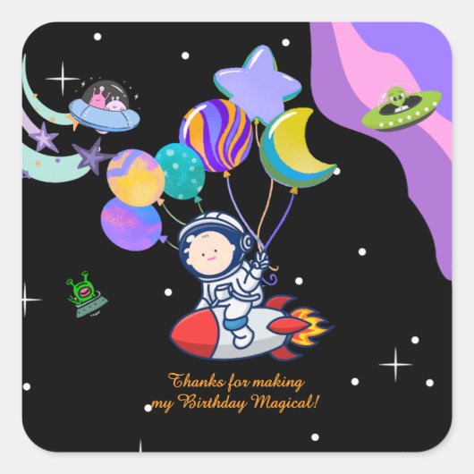 Space Birthday Party Theme | Galaxy Theme Decor Vierkante Sticker (Voorkant)