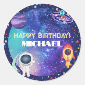 Space Birthday Ronde Sticker (Voorkant)