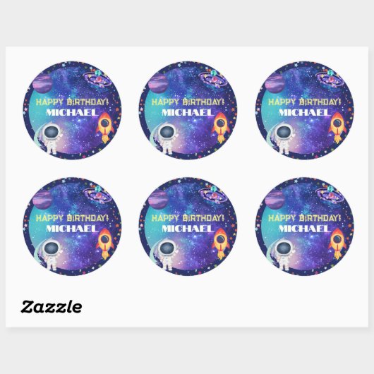 Space Birthday Ronde Sticker (Vel)