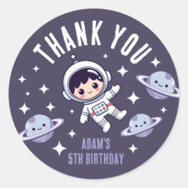 Space Birthday Thank You | Cute Astronaut Galaxy  Ronde Sticker
