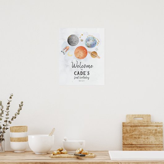Space Birthday Welcome Sign Poster (Keuken)