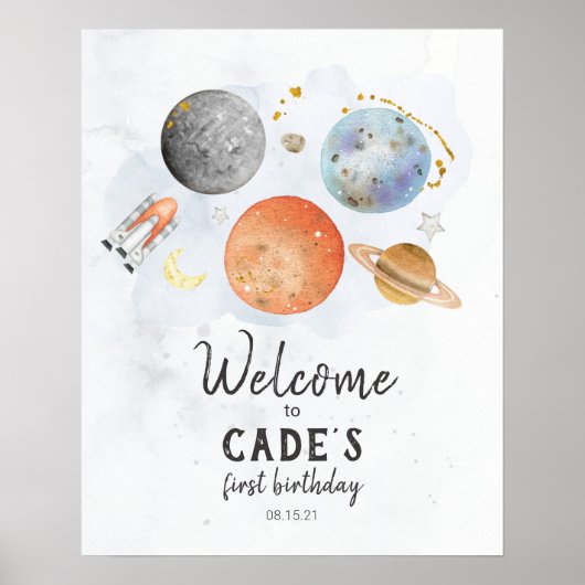 Space Birthday Welcome Sign Poster (Voorkant)
