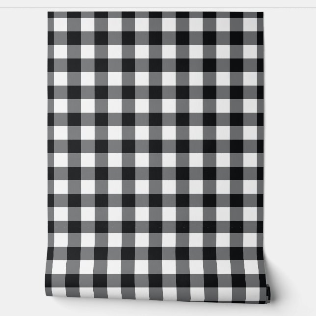 Space Black Gingham Check Buffalo Plaid Behang (Afrollen)