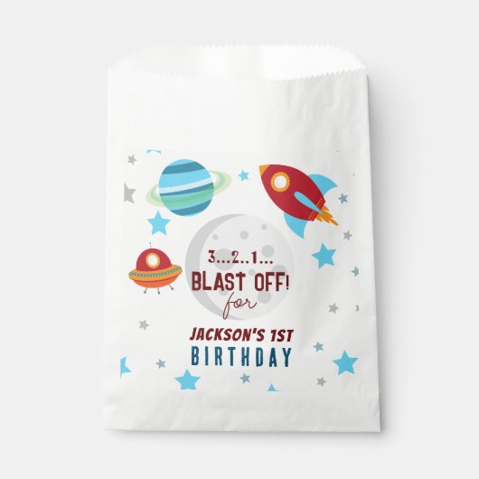 Space Blast Off 1e verjaardag Bedankzakje (Voorkant)